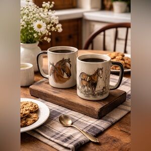 Vintage Horse Mug Set of 2 Otagiri Japan Stoneware Equestrian Farmhouse